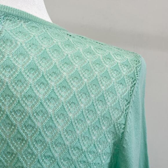 Elle Women's Cardigan Sweater XS Mix Stitch Flyaway Mint Green Open Elbow Sleeve - Picture 6 of 11